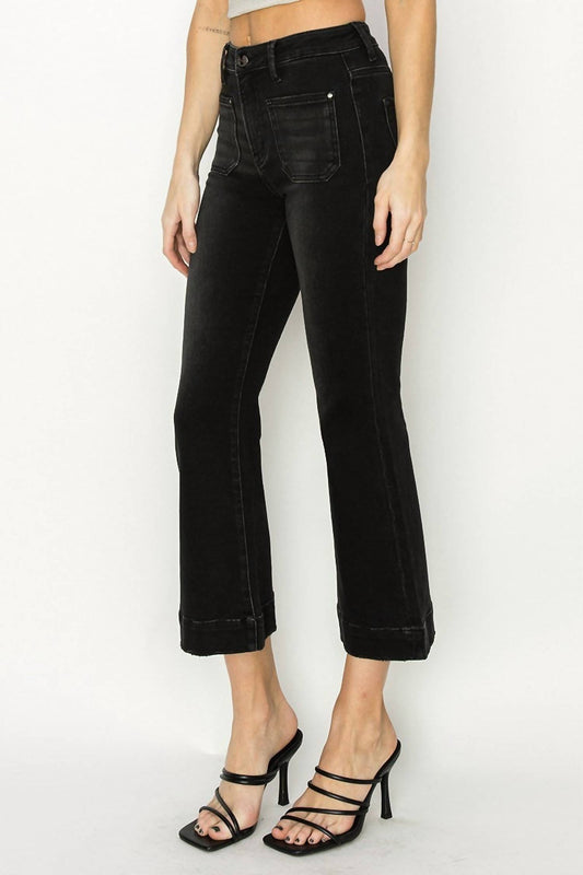 Risen - High Rise Crop Flare Patch Pocket Jeans