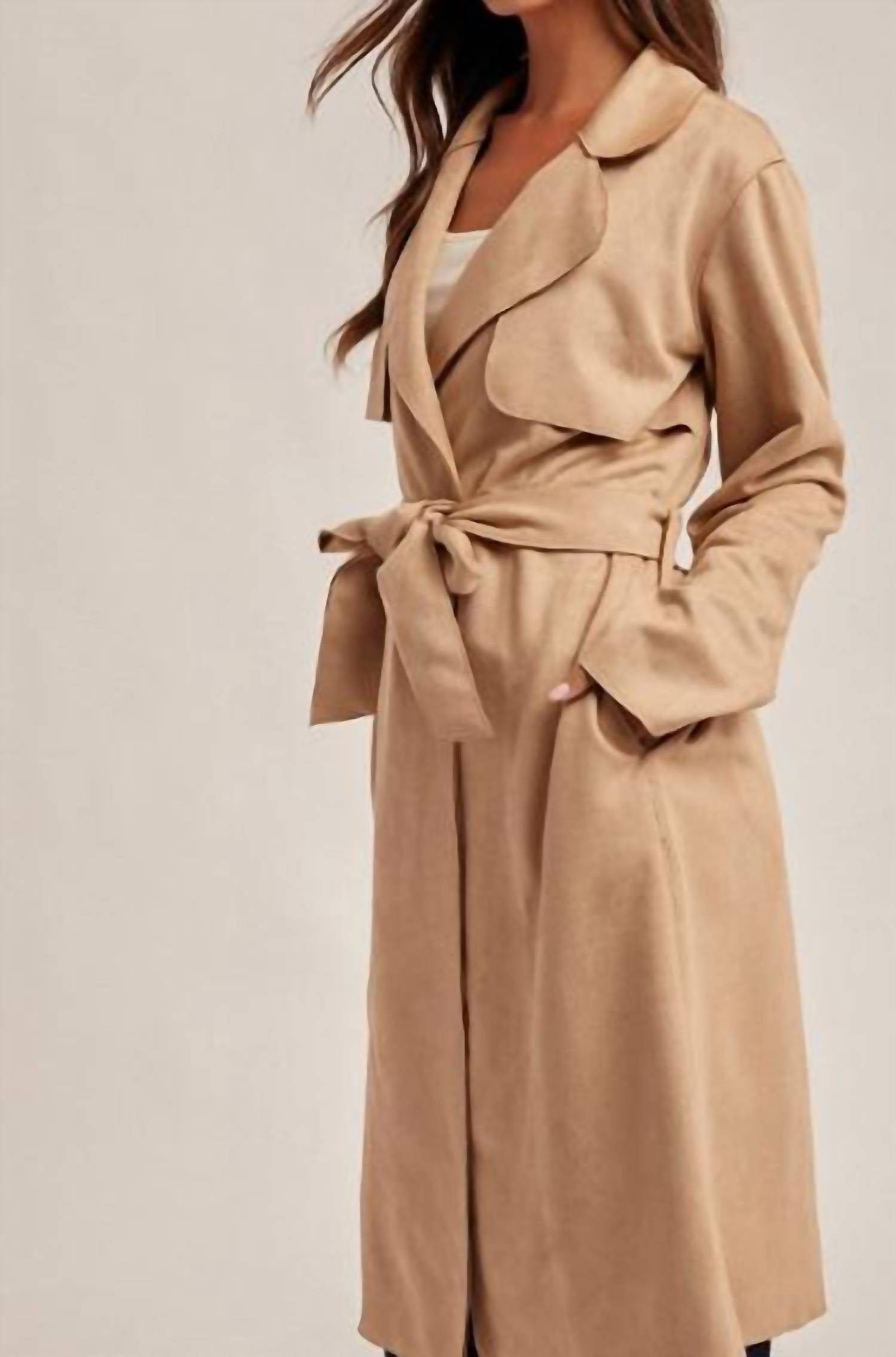 Mystree - Microsuede Belted Trench Coat