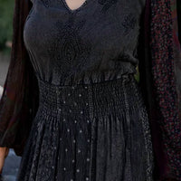 Young Threads - Embroidered Ruffle Maxi Smocked Dress with Sheer Sleeves