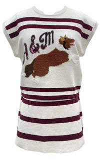 QUEEN OF SPARKLES Striped A&m Collie Dog Short Sleeve Top in maroon white - women's t-shirt - view 4