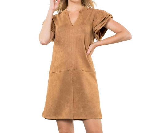 Thml - Flutter Sleeve Faux Suede Midi Dress