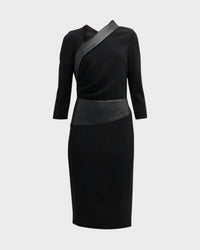 Teri Jon - Faux Leather Trim Crepe Dress