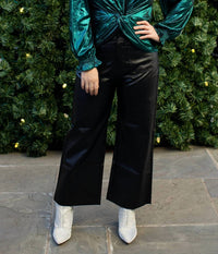 Voy - Double Pocket Faux Leather Wide Leg Pants