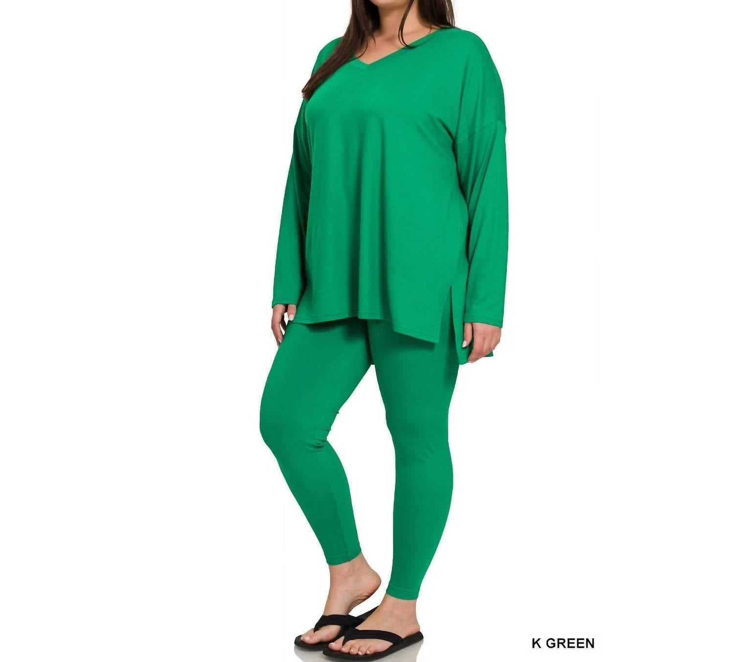 Zenana - Soft Brushed Fabric V-neck Lounge Set