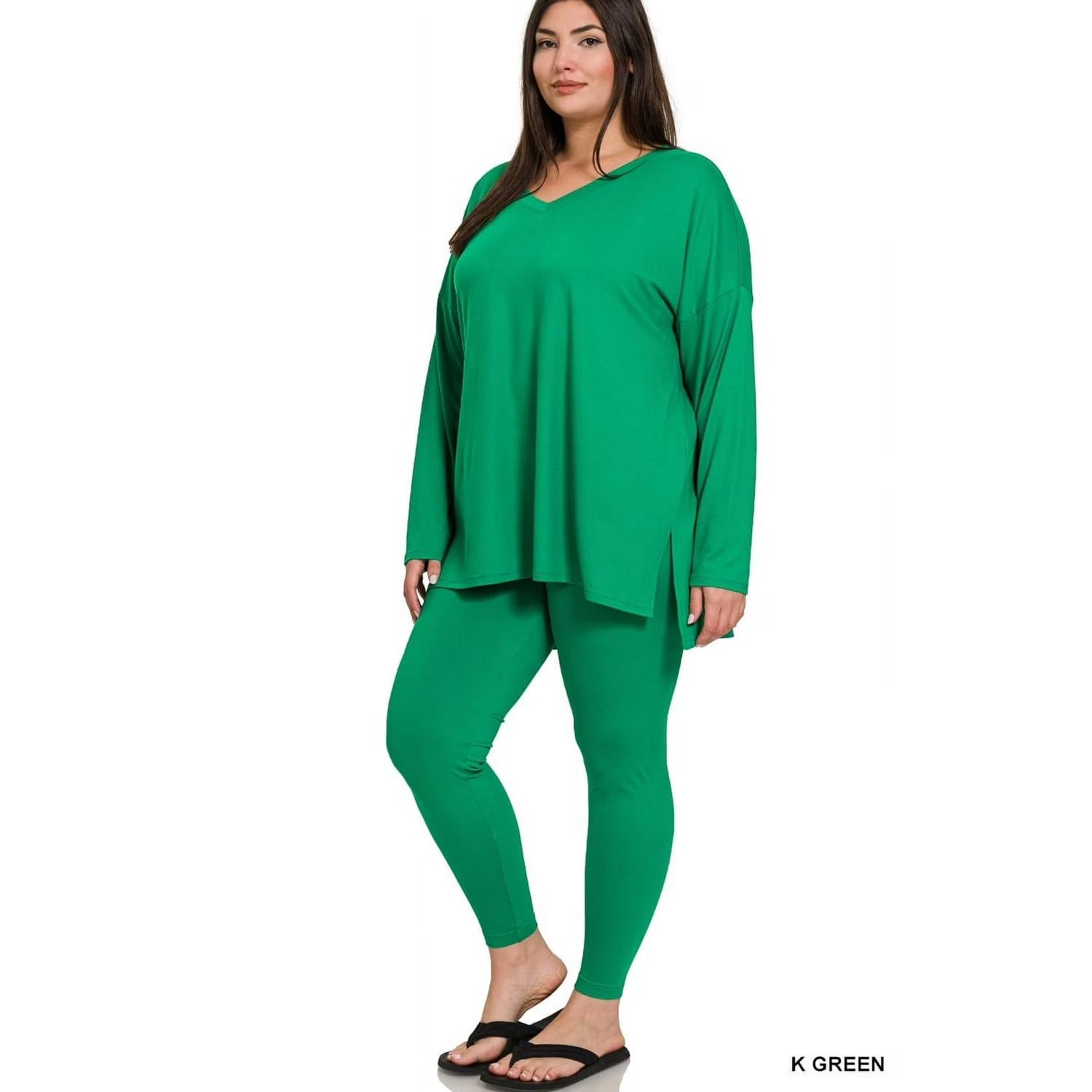Zenana - Soft Brushed Fabric V-neck Lounge Set