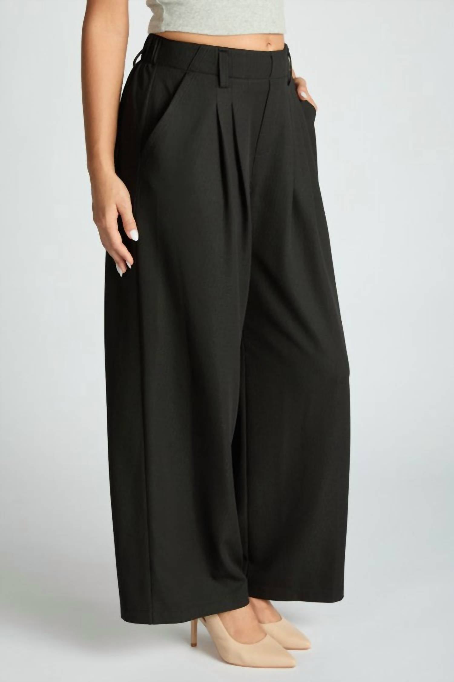 Loit - Wide Leg Waffle Textured Pleated Pants