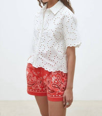 Suncoo - Lory Geometric English Embroideries Blouse