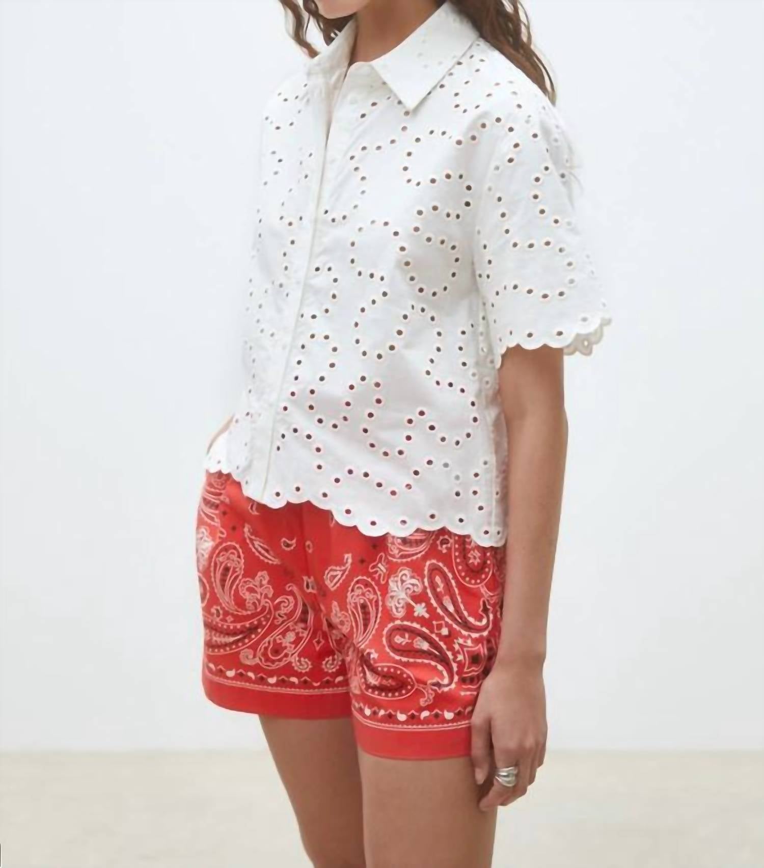 Suncoo - Lory Geometric English Embroideries Blouse