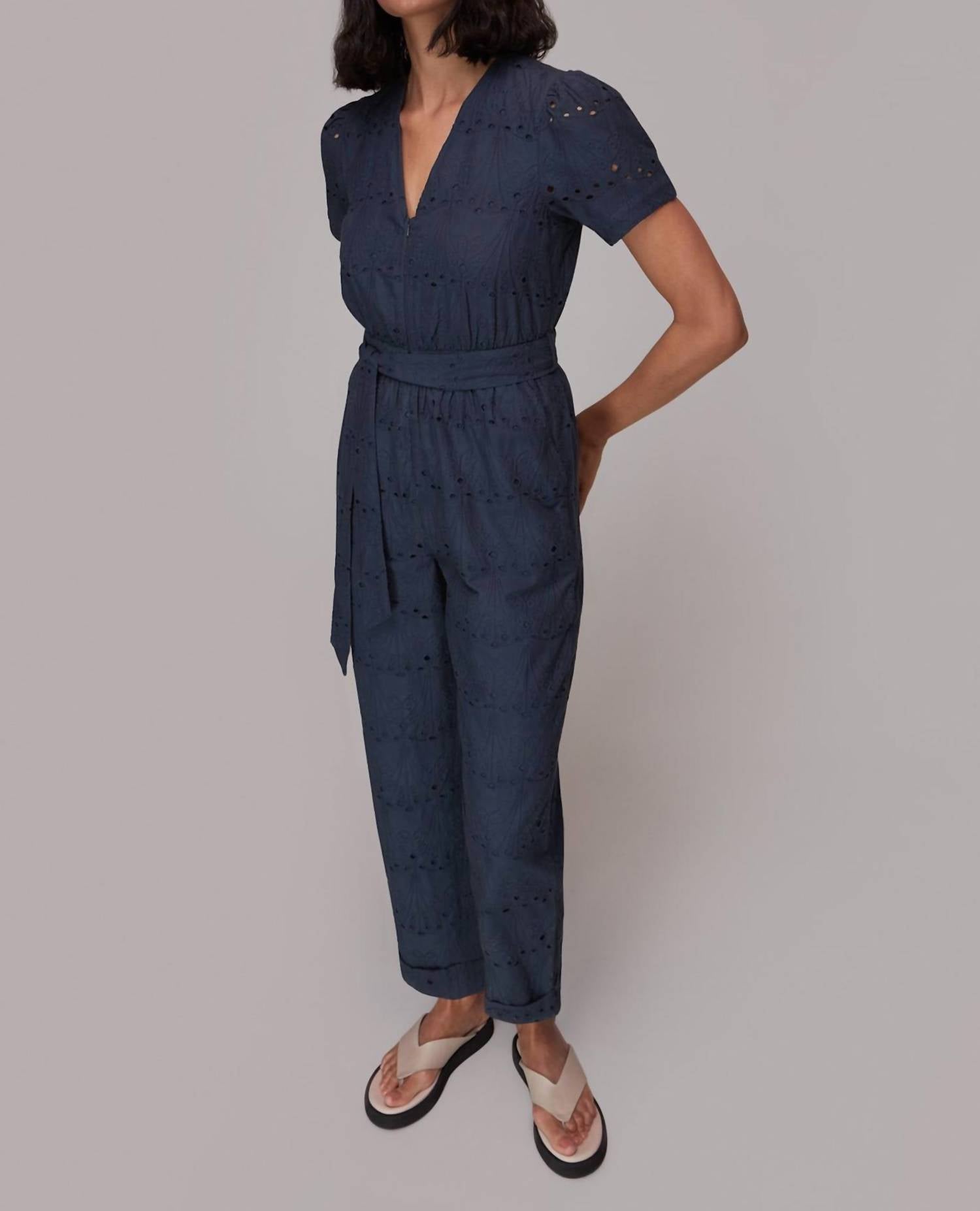 Whistles - Zoe Broderie Tied Waist Eyelet Cotton Jumpsuit