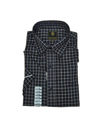 F/X Fusion Men's Short Sleeve Textured Check Shirt in black tan silver - men's shirt