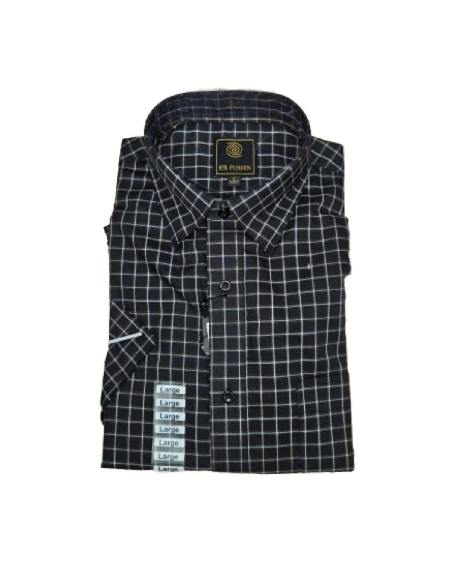 F/X Fusion Men's Short Sleeve Textured Check Shirt in black tan silver - men's shirt
