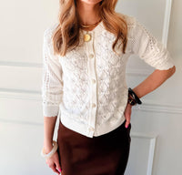 current air Heirloom Knit Cardigan in ivory - women's cardigan - detail view