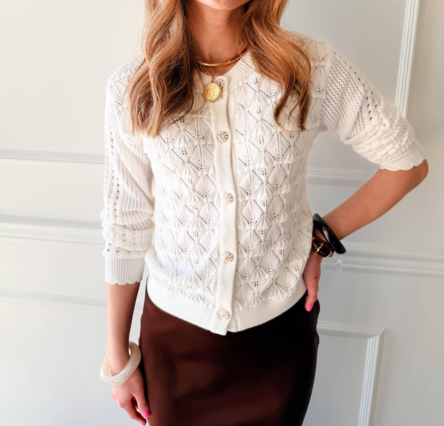 current air Heirloom Knit Cardigan in ivory - women's cardigan - detail view