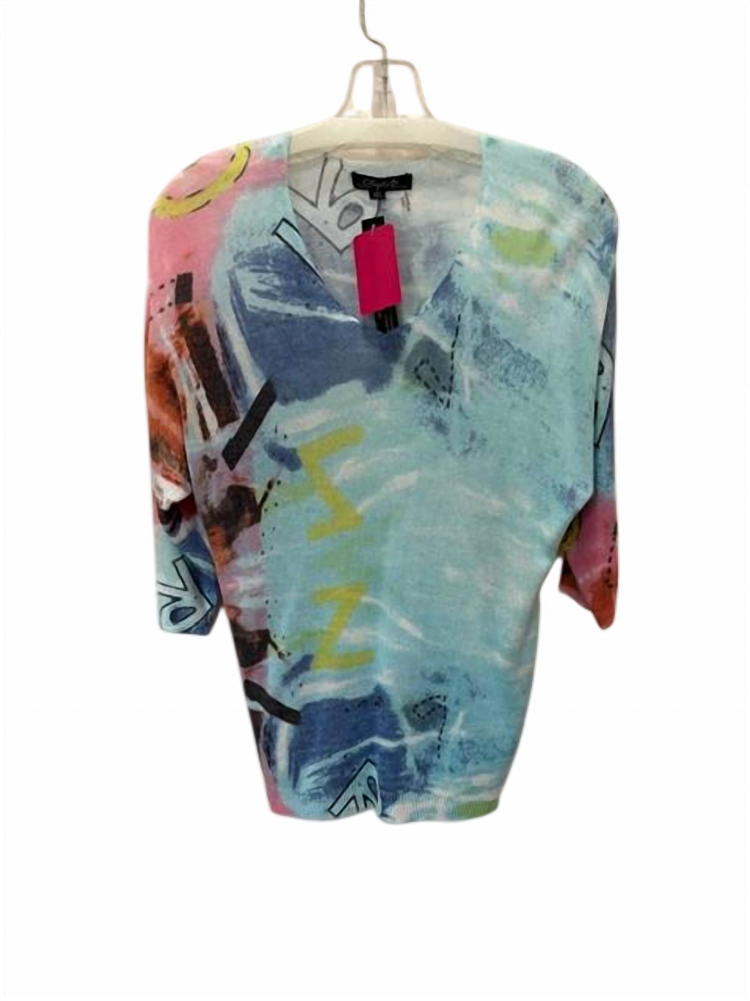 CHARLIE B Women Printed V-Neck Dolman Sleeve Sweater in modern pastel - women's sweater