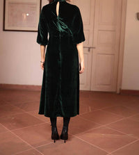 Ornaete Nitika Velvet Midi Dress in forest - women's dress - alternate view
