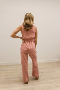 Skies Are Blue - Sleeveless Button Front Elastic Waist Vest