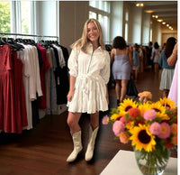 She + Sky - Ruffle Sleeve Mini Dress With Tie Belt
