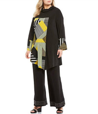 Ic Collection - Abstract Colorblock Cowl Neck Top - Plus