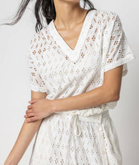 Lilla P - Eyelet Drawstring Dolman V-neck Top