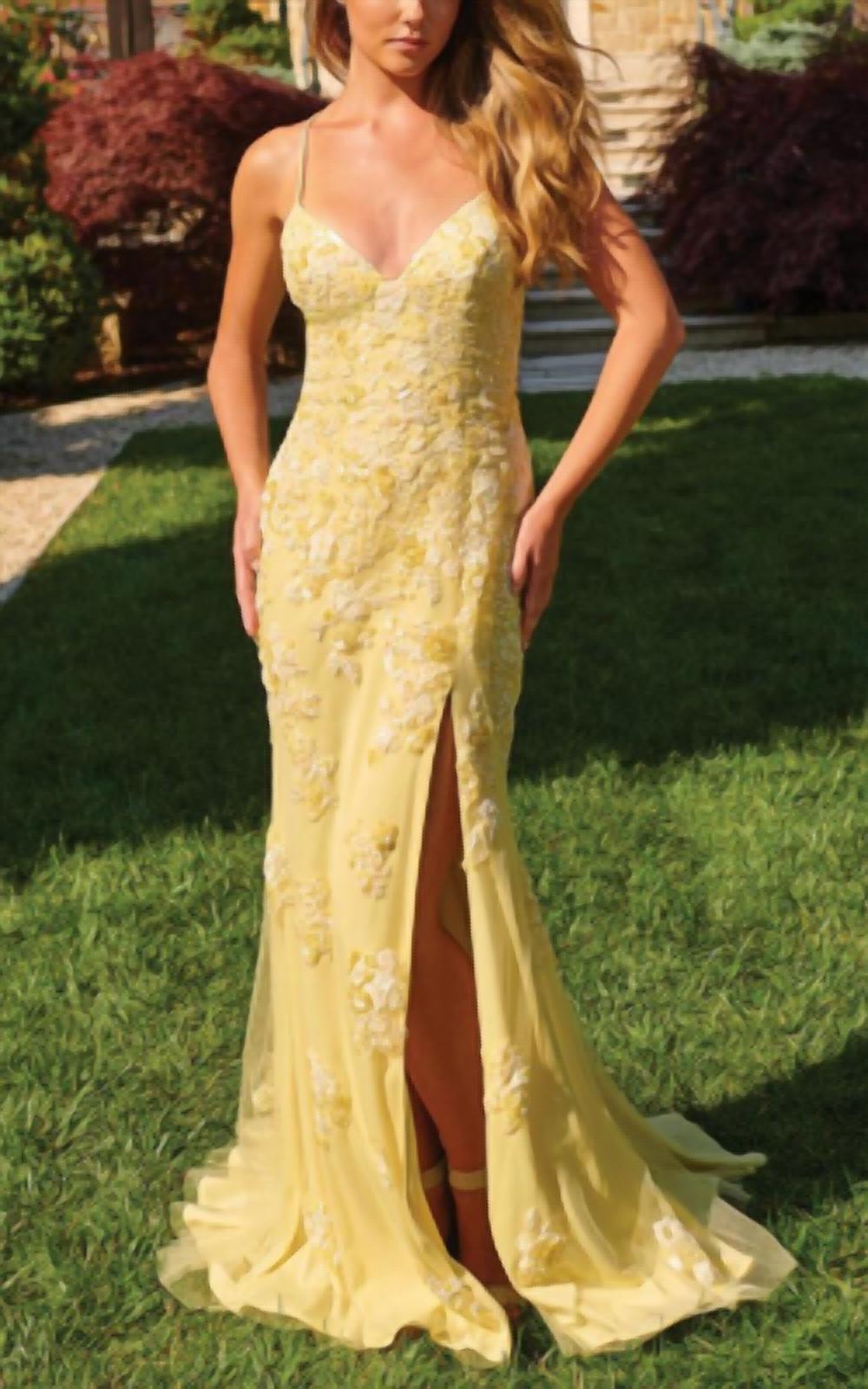 FAVIANA Floral Beaded Gown in yellow - women's dress