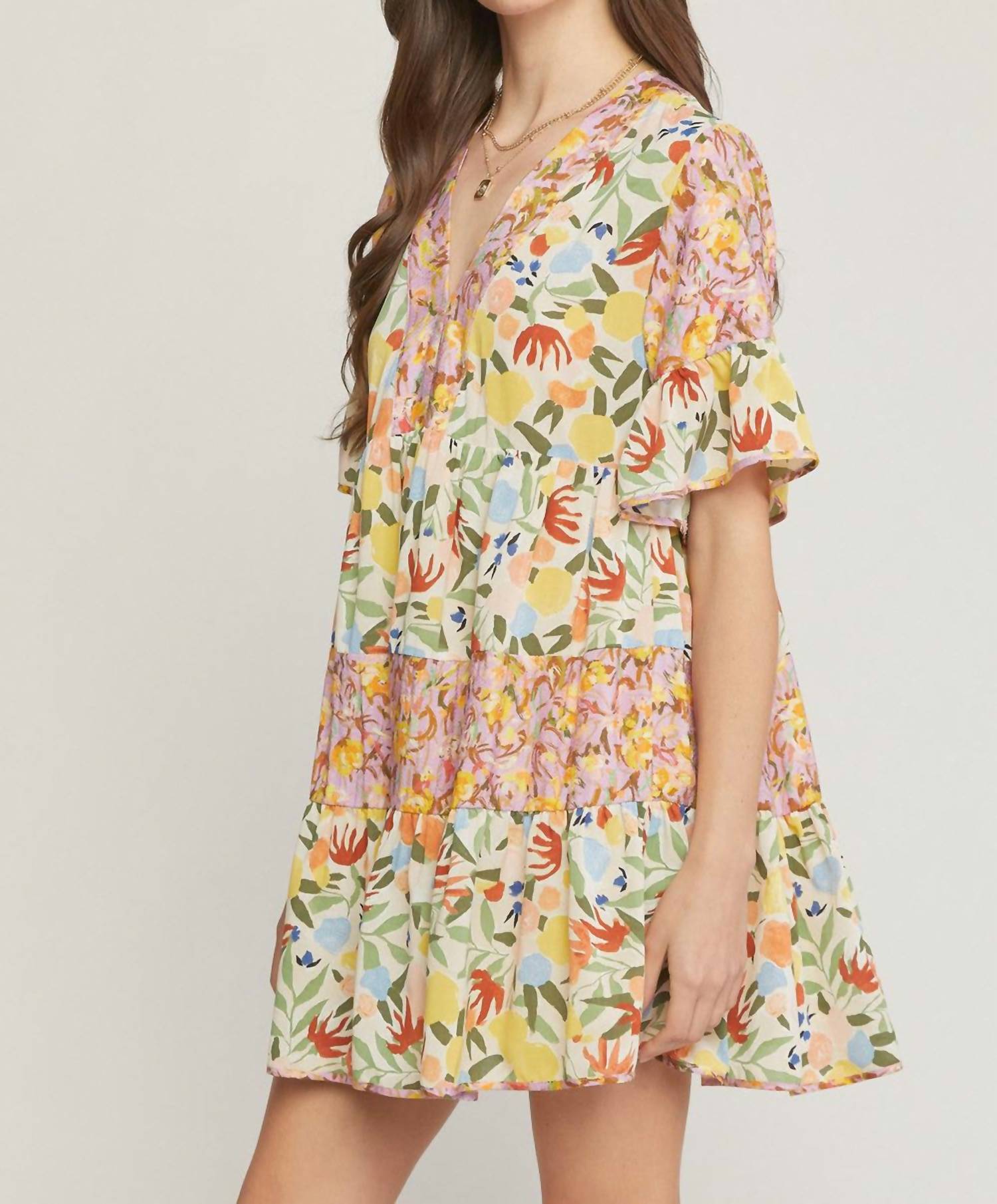 entro Mixed Floral Ruffle Dress in multi - women's dress - alternate view