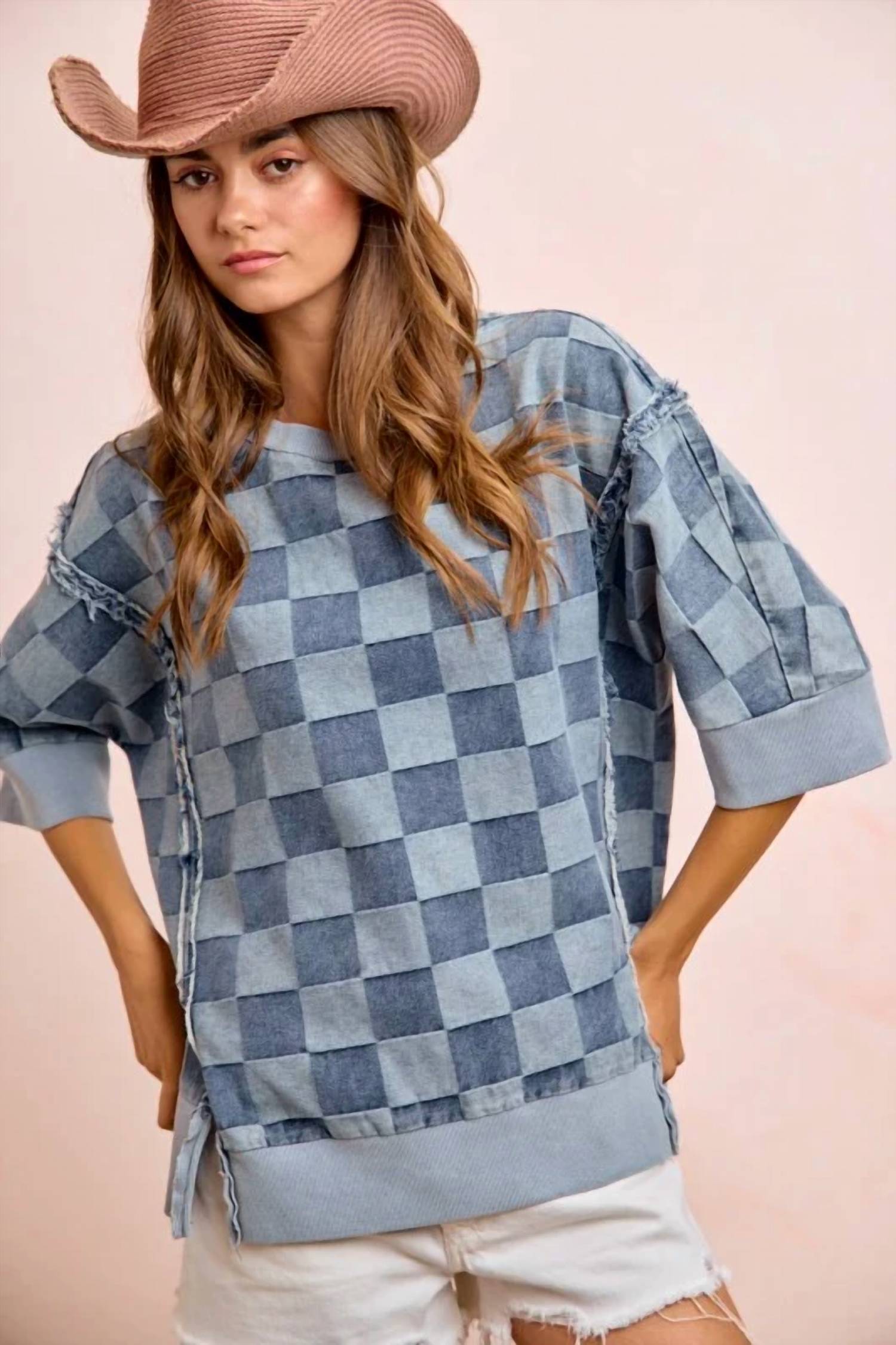 Bibi - Open Seam Detail Short Sleeve Top