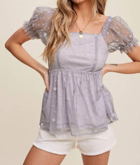 Listicle - Women's Swiss Dot Mesh Peplum Blouse