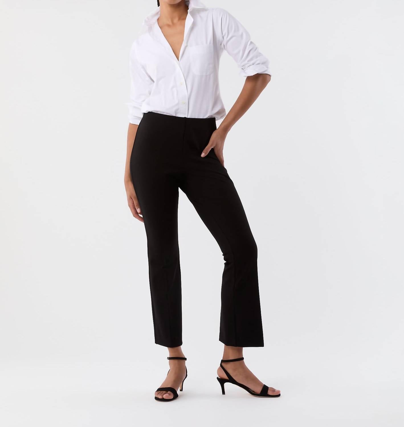 Ann Mashburn Faye Flare Pants in black ponte knit - women's pants - detail view