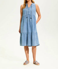Fdj - Light Denim Tiered V-neck Midi Dress