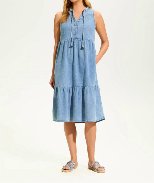 Fdj - Light Denim Tiered V-neck Midi Dress