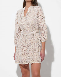 Adelyn Rae - Lina Embroidered Eyelet Scalloped Belted Dress