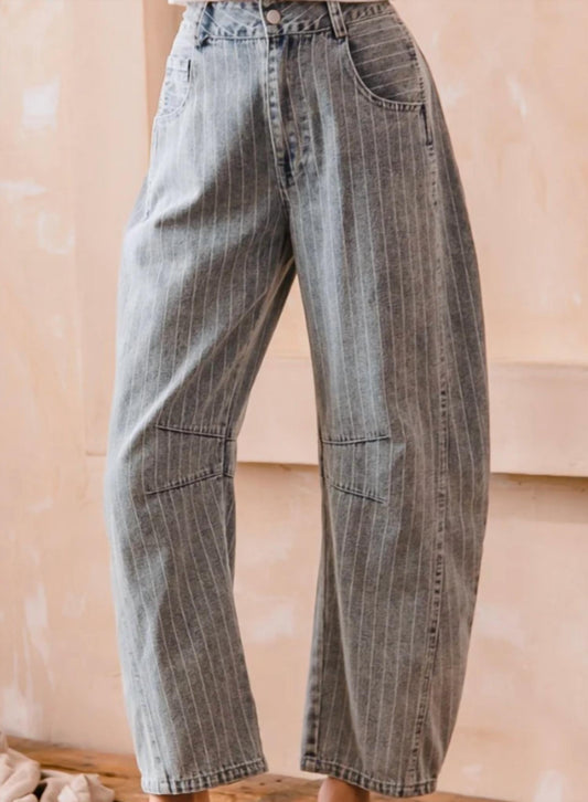 So Me - Women's Noa Stripe Mid Rise Barrel Jean