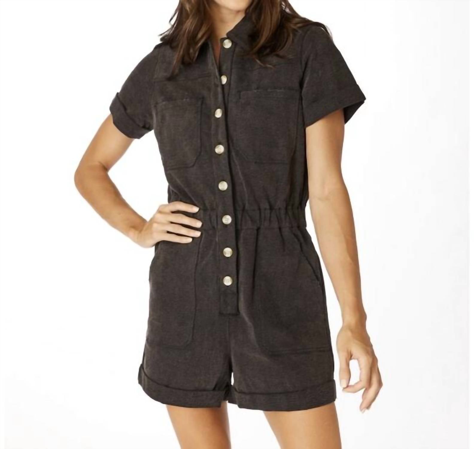 STEWART SIMMONS The Gators Denim Romper in black - women's pants