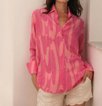 catherine gee Daria French Cuff Silk Blouse in pink deco - women's blouse
