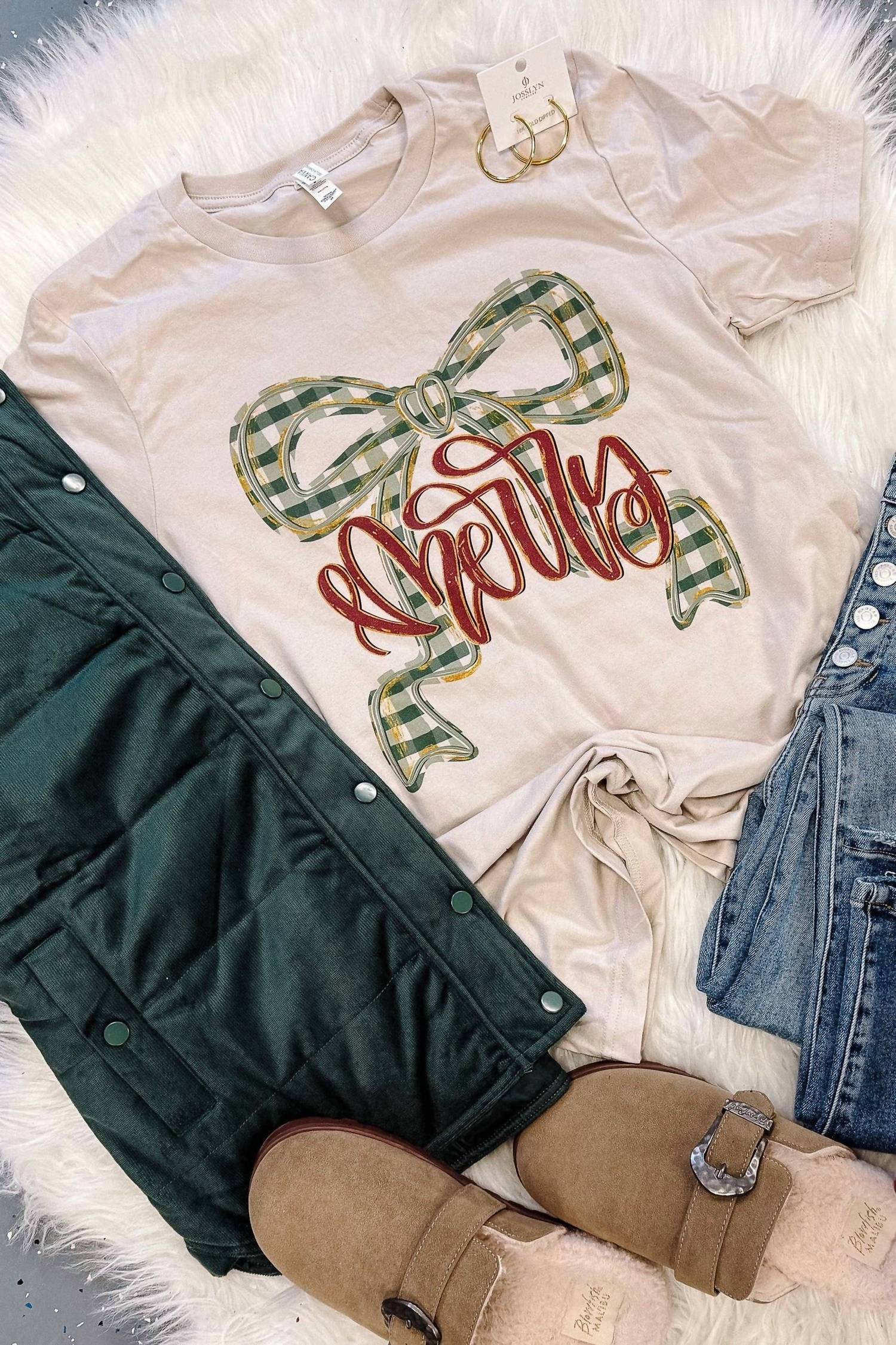 Emerlie Love - Merry Plaid Bow Graphic Tee