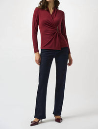 Joseph Ribkoff - Faux Wrap Long Sleeve Fitted Top