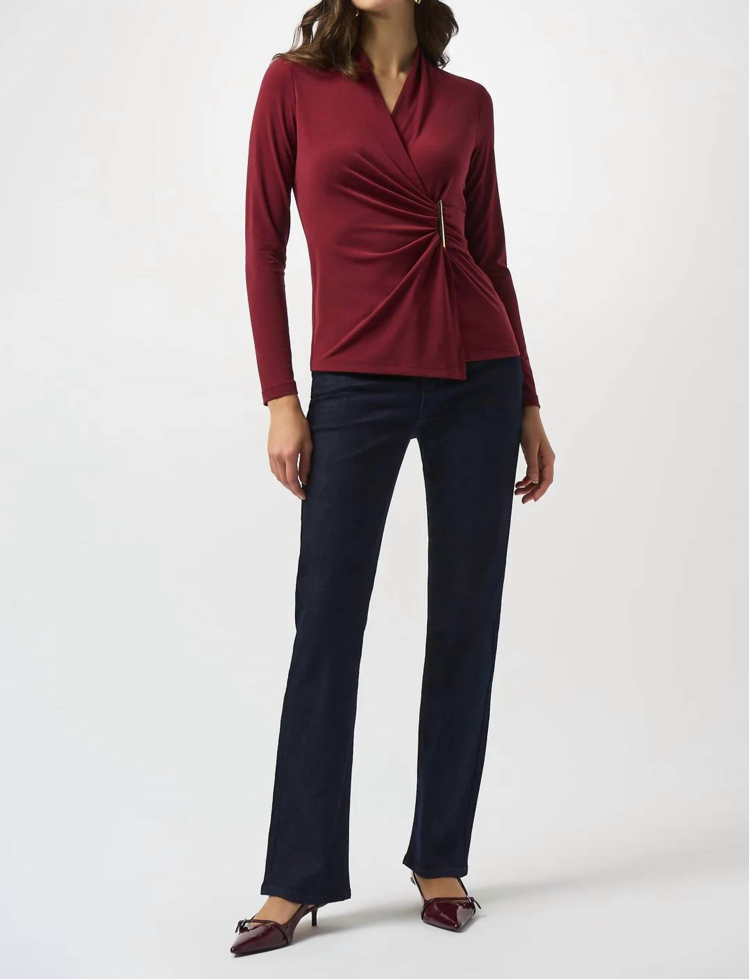 Joseph Ribkoff - Faux Wrap Long Sleeve Fitted Top
