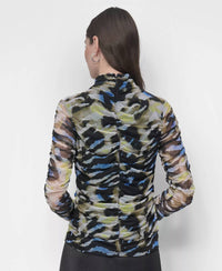 Dkny - Printed Mock-neck Long Abstract Tiger Top