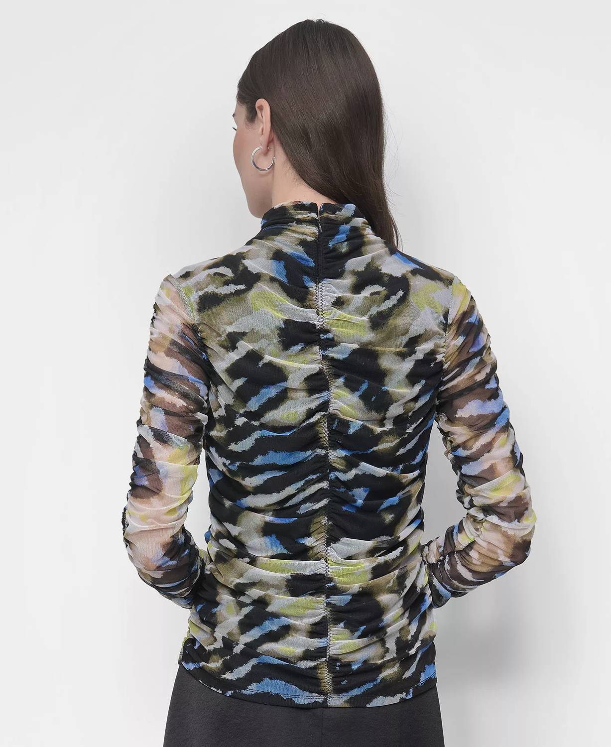 Dkny - Printed Mock-neck Long Abstract Tiger Top