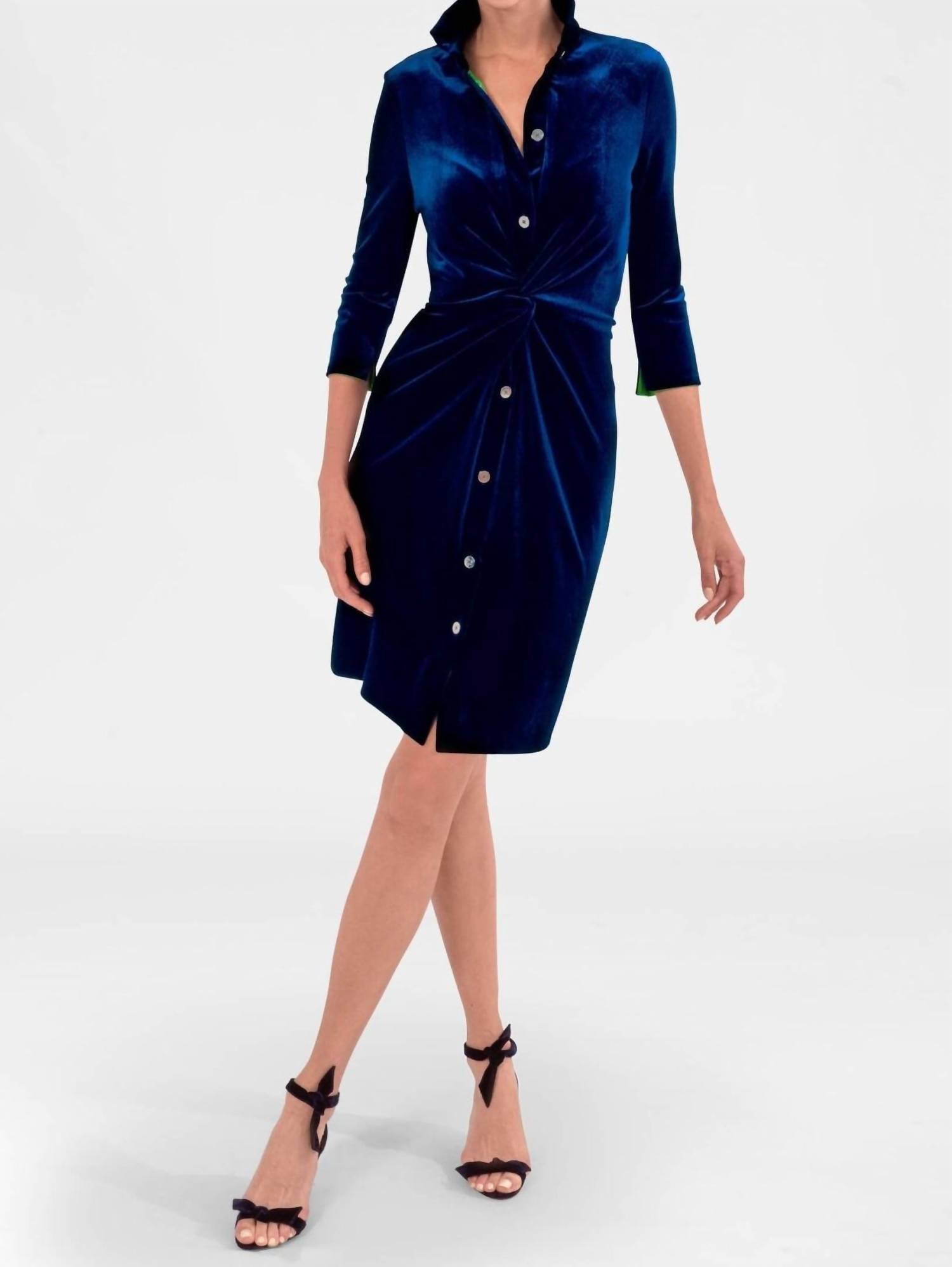 GRETCHEN SCOTT Silky Velvet Twist And Shout Mini Dress in navy - women's dress - view 4