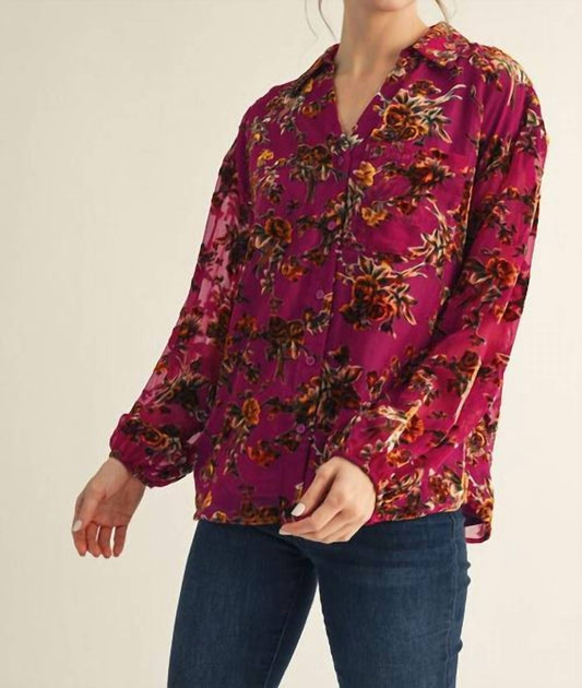 Jodifl - Raised Velvet Floral Printed Blouse