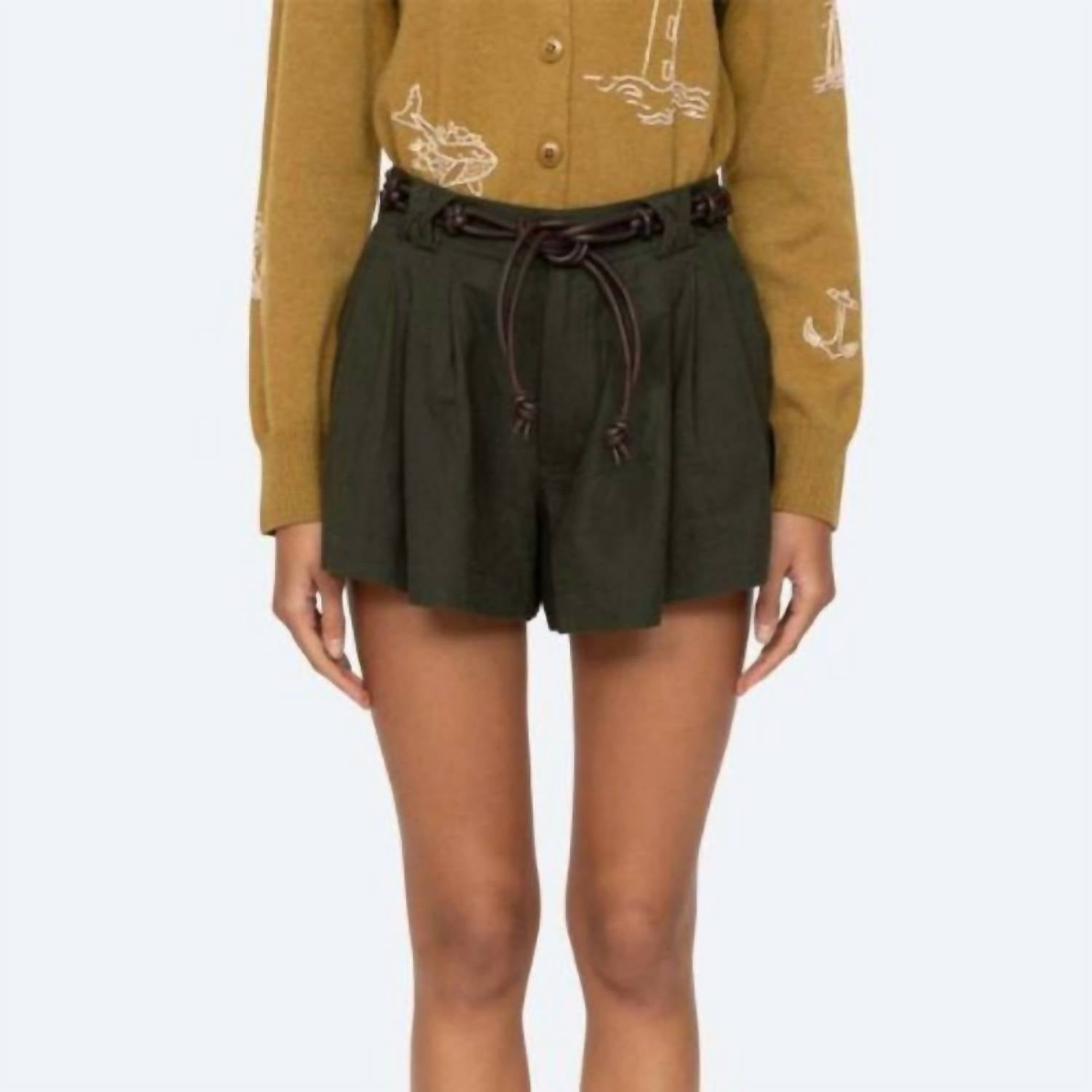 SEA Shai Belted Shorts in army green - women's shorts - view 4