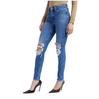 GOOD AMERICAN Good Legs Ripped Split Back Pocket Jeans in indigo234 - women's jeans - alternate view