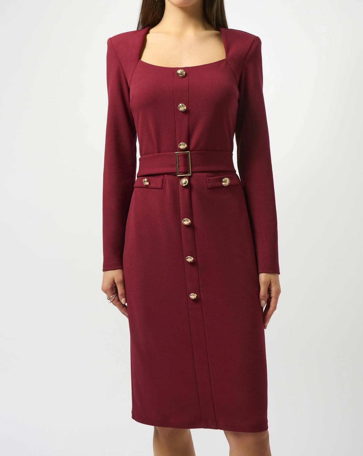 Joseph Ribkoff - Scuba Crepe Belted Midi Sheath Dress