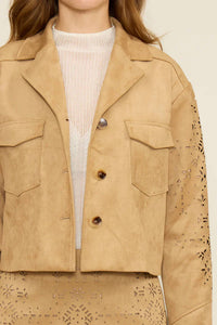 LUCY PARIS Nia Faux Mini Skirt in tan - women's skirt - detail view