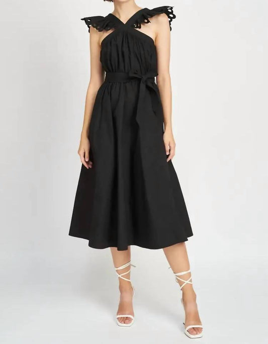 En Saison - Blakely Ruffle Eyelet Belted Midi Dress