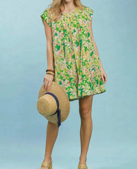 Umgee - Tropical Floral Flutter Sleeve Swing Dress