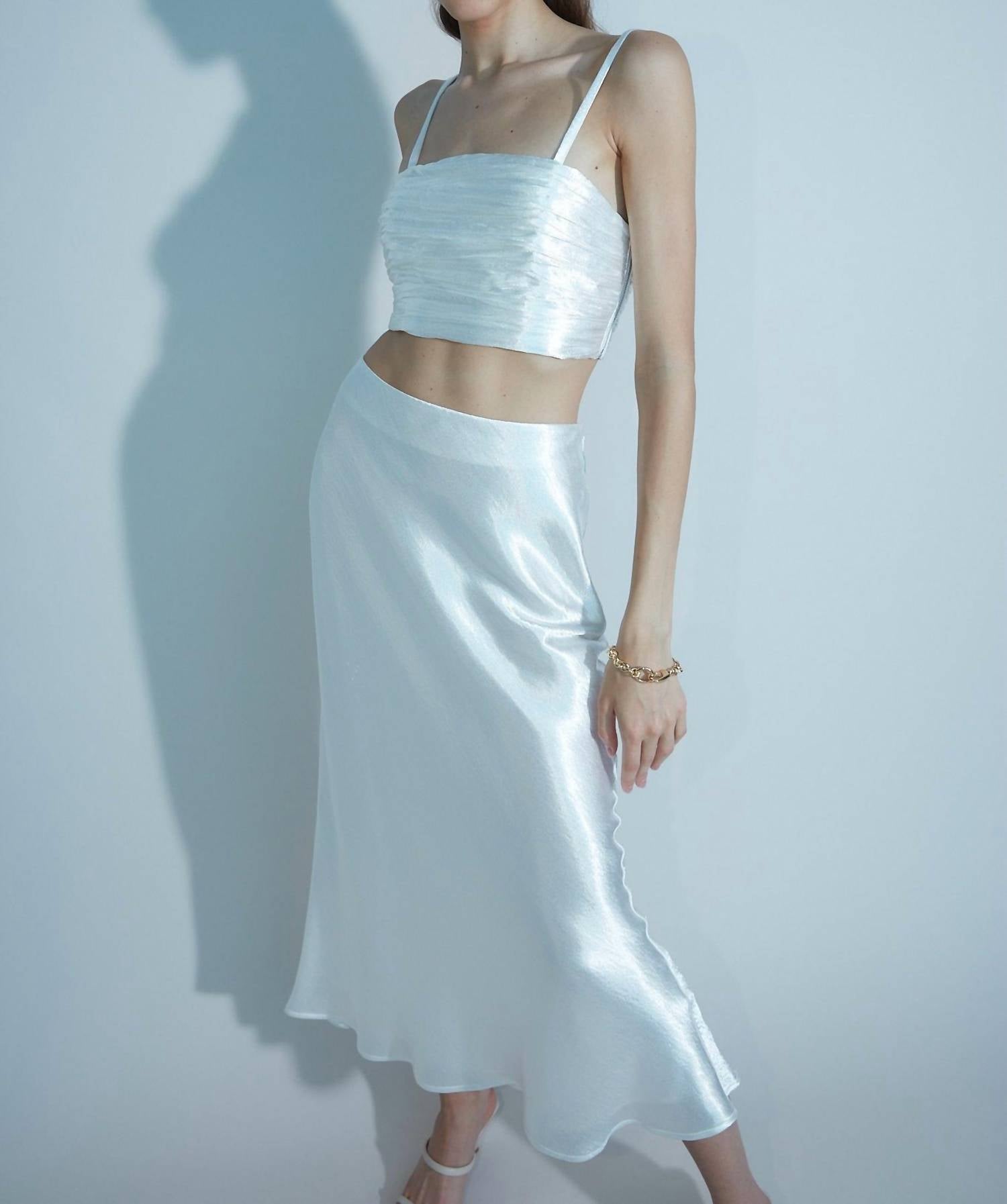 Aiifos Whitney Metallic Crop Top in white - women's shirt