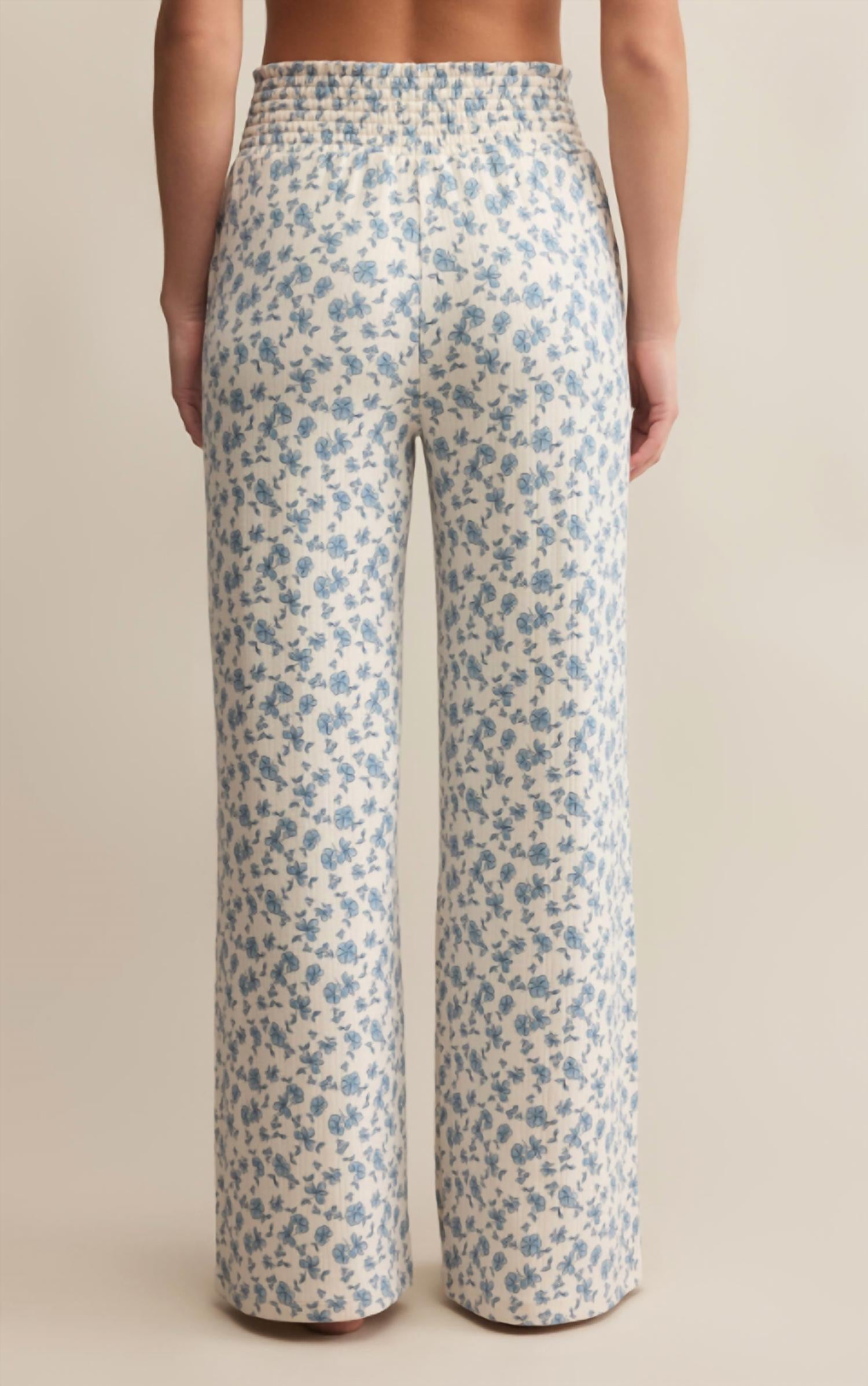Z Supply Dawn Smocked Ditsy Pants in crystal - women's pants - detail view