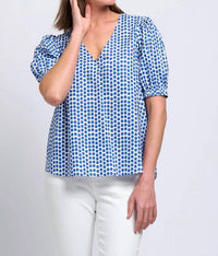 FOIL Keep The Faith Top in blue spot - women's blouse